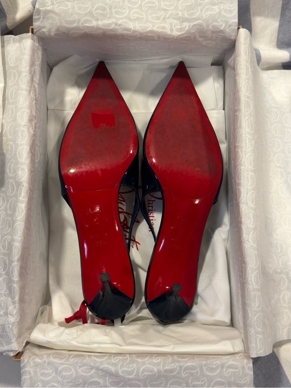 Christian Louboutin Navy Patent Pointed-Toe Miss Z - Picture 2 of 7